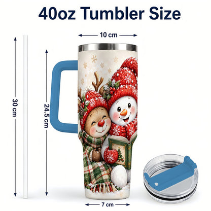 #pl[40oz|Blue] Winter Storybook Friends 40oz Tumbler with Handle, Holiday Travel Cup