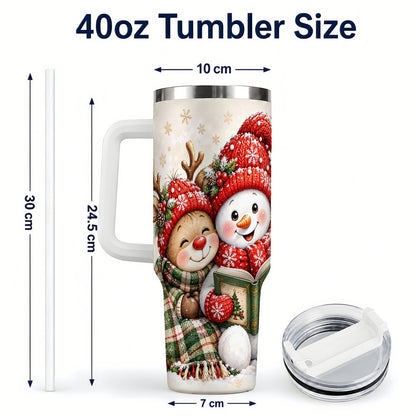 #pl[40oz|White] Winter Storybook Friends 40oz Tumbler with Handle, Holiday Travel Cup