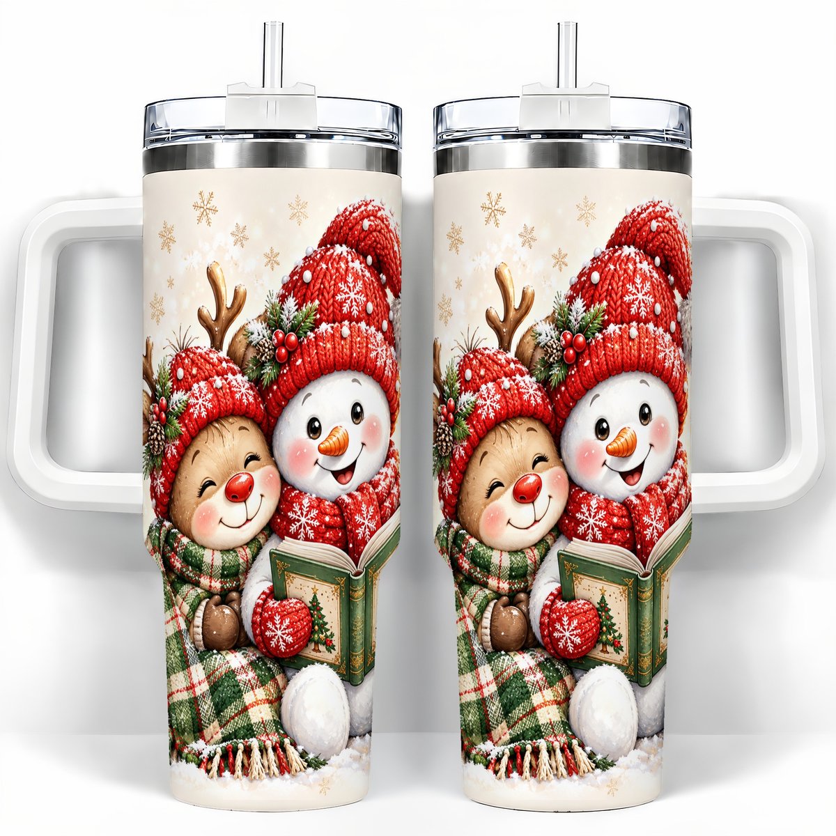 Winter Storybook Friends 40oz Tumbler with Handle, Holiday Travel Cup