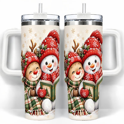 Winter Storybook Friends 40oz Tumbler with Handle, Holiday Travel Cup