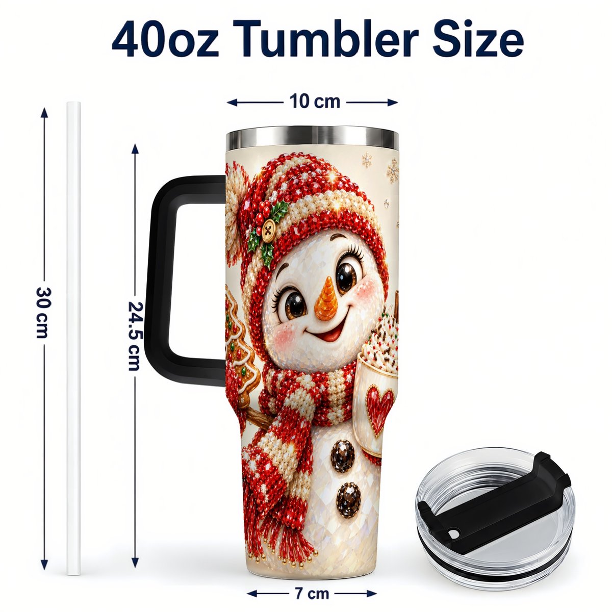 #pl[40oz|Black] Hot Cocoa Snowman 40oz Tumbler with Handle, Christmas Travel Cup