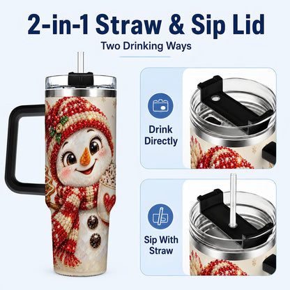 #pl[40oz|Black] Hot Cocoa Snowman 40oz Tumbler with Handle, Christmas Travel Cup