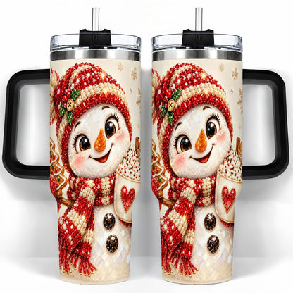 #pl[40oz|Black] Hot Cocoa Snowman 40oz Tumbler with Handle, Christmas Travel Cup