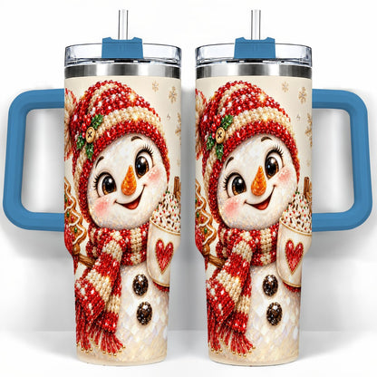 #pl[40oz|Blue] Hot Cocoa Snowman 40oz Tumbler with Handle, Christmas Travel Cup