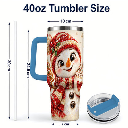 #pl[40oz|Blue] Hot Cocoa Snowman 40oz Tumbler with Handle, Christmas Travel Cup