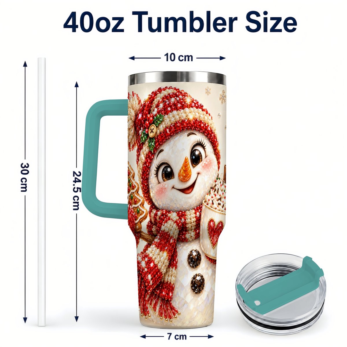 #pl[40oz|Green] Hot Cocoa Snowman 40oz Tumbler with Handle, Christmas Travel Cup
