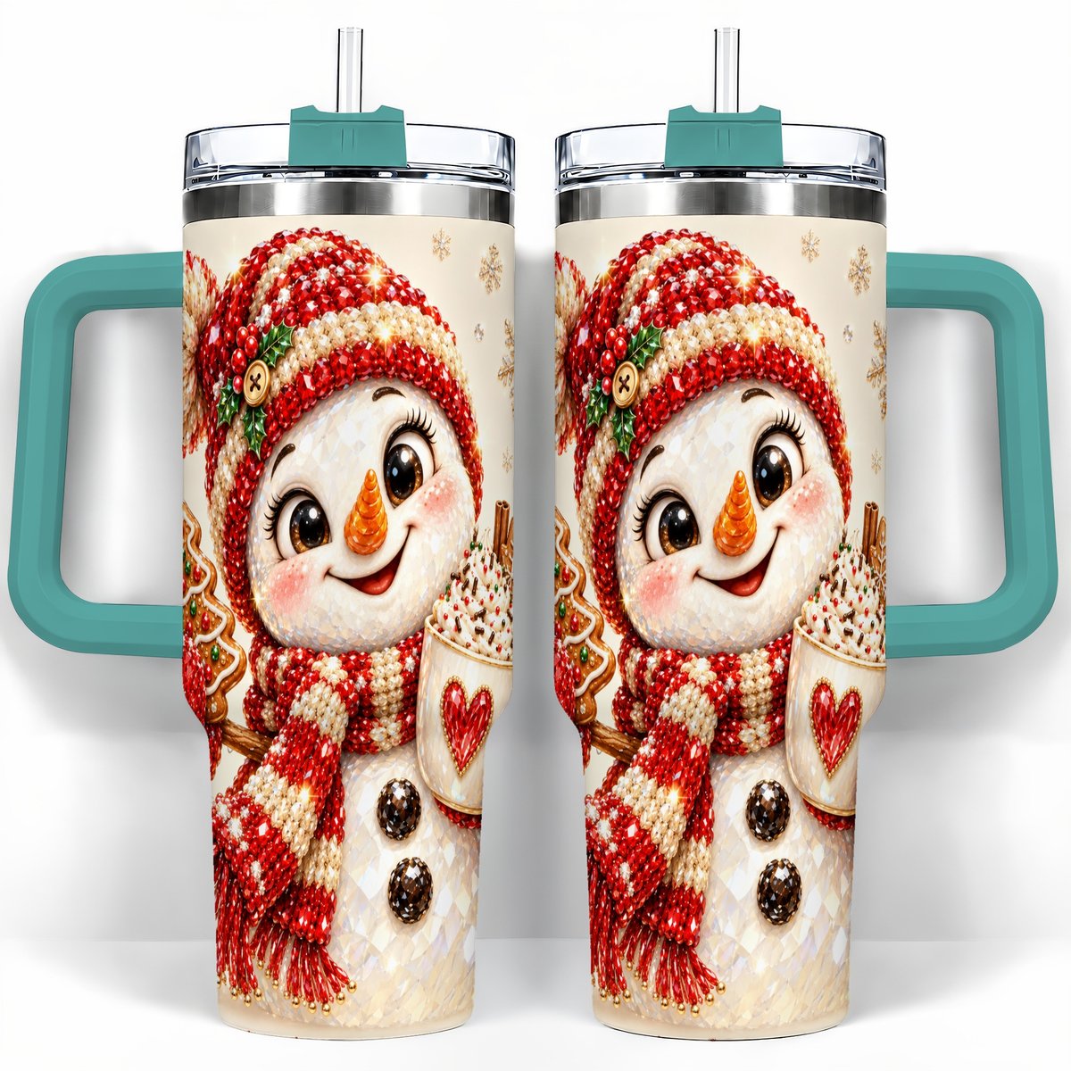 #pl[40oz|Green] Hot Cocoa Snowman 40oz Tumbler with Handle, Christmas Travel Cup