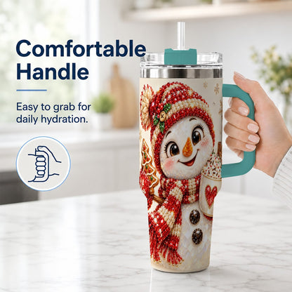#pl[40oz|Green] Hot Cocoa Snowman 40oz Tumbler with Handle, Christmas Travel Cup