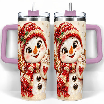 #pl[40oz|Pink] Hot Cocoa Snowman 40oz Tumbler with Handle, Christmas Travel Cup