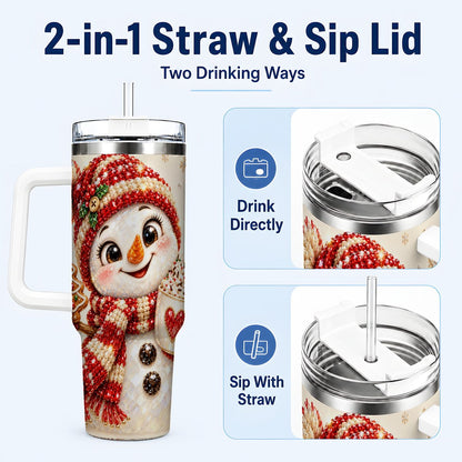 #pl[40oz|White] Hot Cocoa Snowman 40oz Tumbler with Handle, Christmas Travel Cup