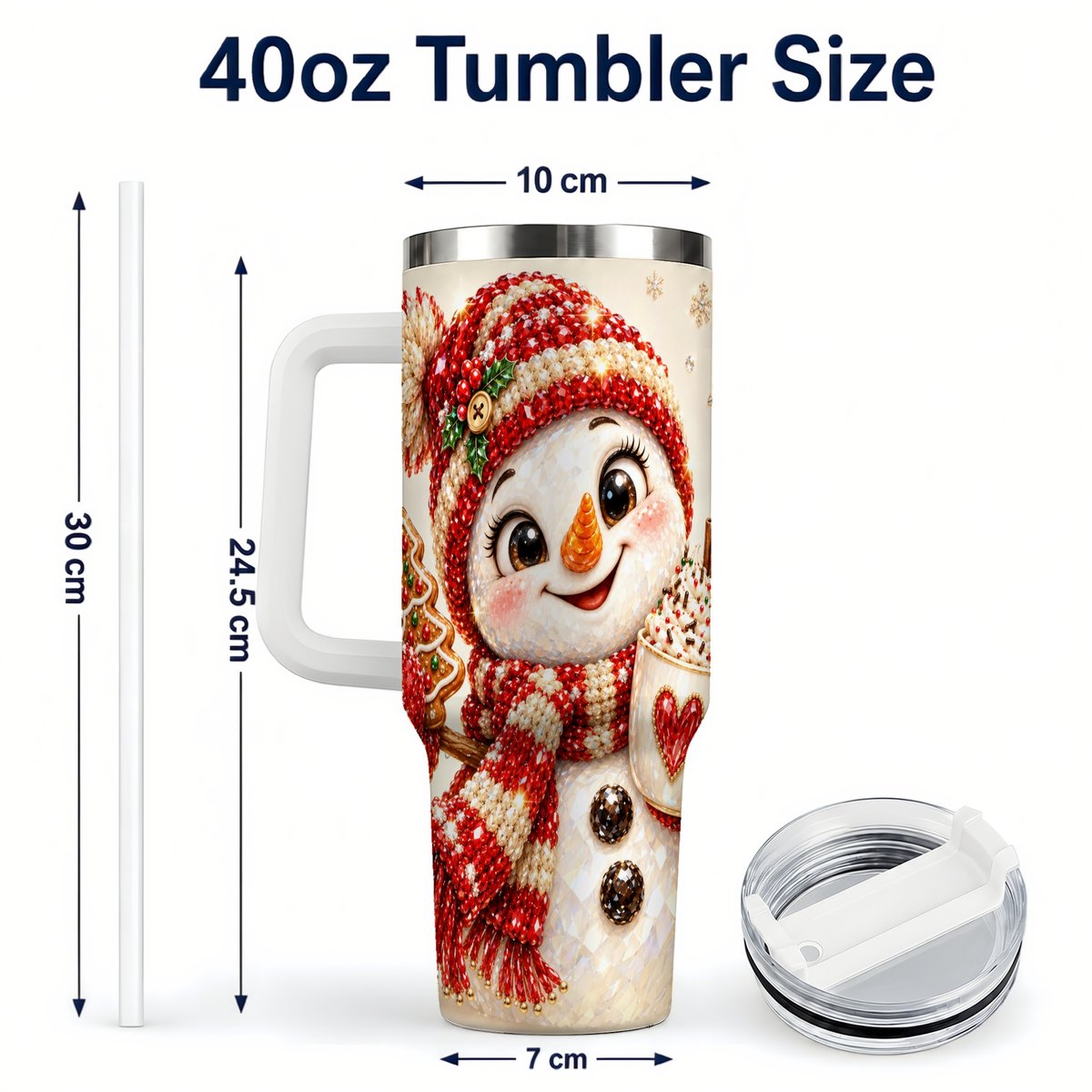 #pl[40oz|White] Hot Cocoa Snowman 40oz Tumbler with Handle, Christmas Travel Cup