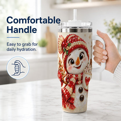 #pl[40oz|White] Hot Cocoa Snowman 40oz Tumbler with Handle, Christmas Travel Cup