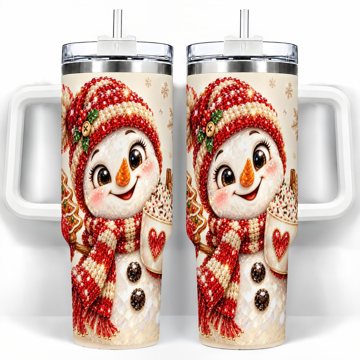 Hot Cocoa Snowman 40oz Tumbler with Handle, Christmas Travel Cup