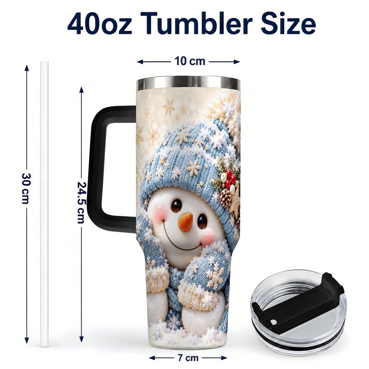 #pl[40oz|Black] Cute Snowman 40oz Tumbler with Handle, Winter Travel Cup for Women
