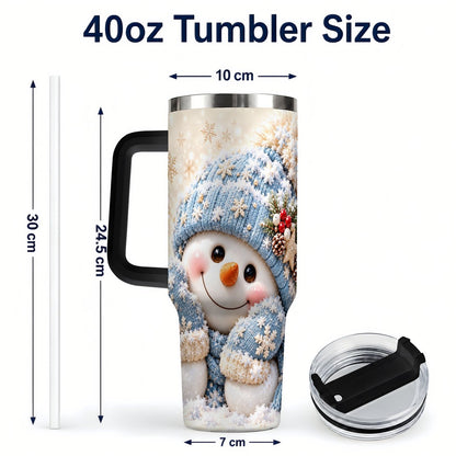#pl[40oz|Black] Cute Snowman 40oz Tumbler with Handle, Winter Travel Cup for Women