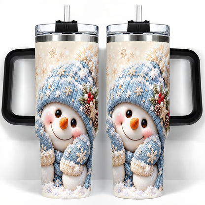 #pl[40oz|Black] Cute Snowman 40oz Tumbler with Handle, Winter Travel Cup for Women