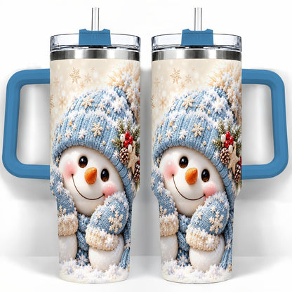 #pl[40oz|Blue] Cute Snowman 40oz Tumbler with Handle, Winter Travel Cup for Women