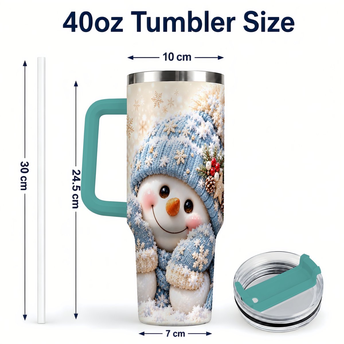 #pl[40oz|Green] Cute Snowman 40oz Tumbler with Handle, Winter Travel Cup for Women