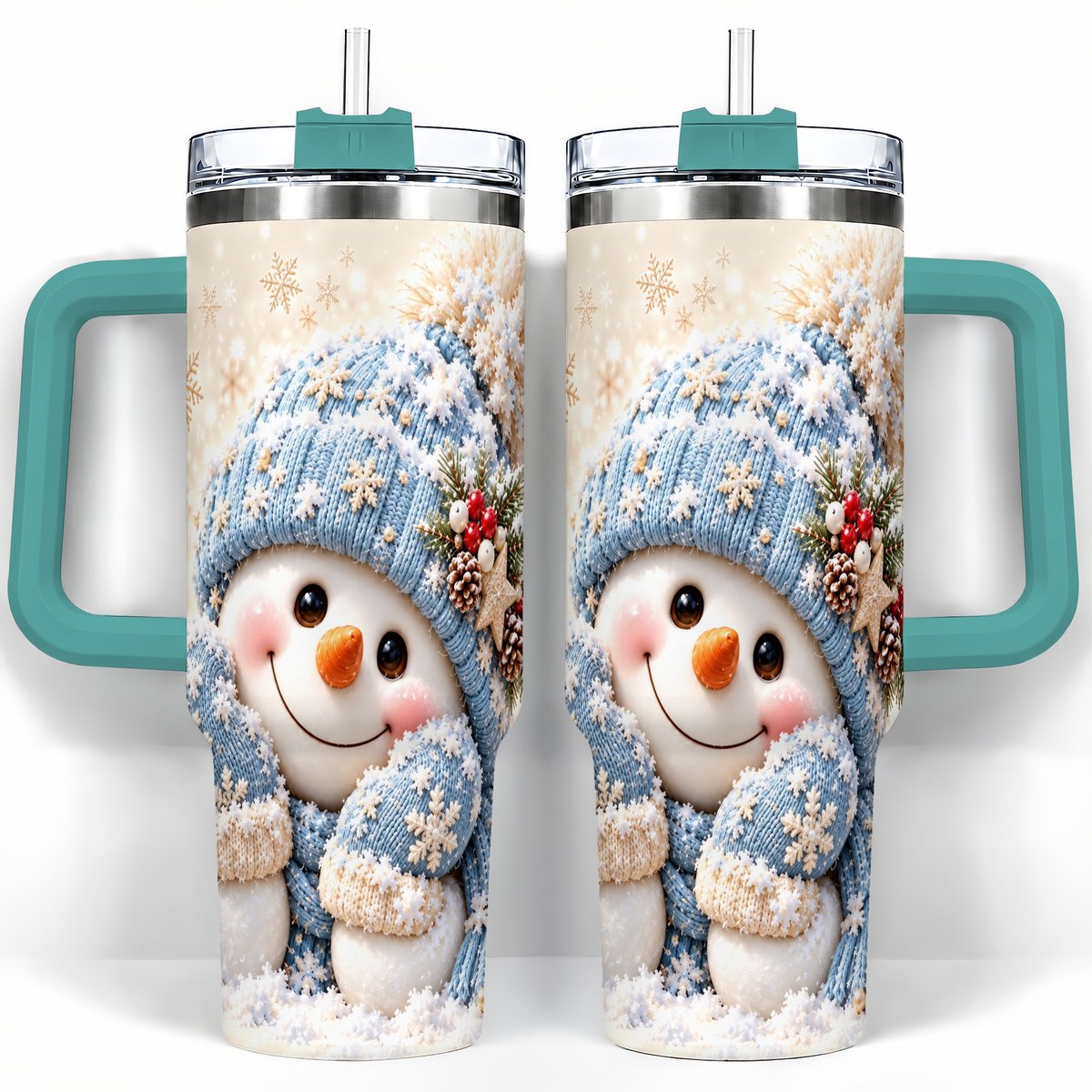 #pl[40oz|Green] Cute Snowman 40oz Tumbler with Handle, Winter Travel Cup for Women