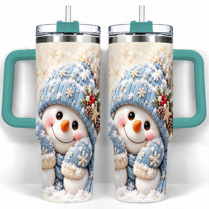 #pl[40oz|Green] Cute Snowman 40oz Tumbler with Handle, Winter Travel Cup for Women