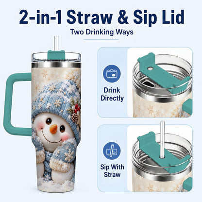 #pl[40oz|Green] Cute Snowman 40oz Tumbler with Handle, Winter Travel Cup for Women
