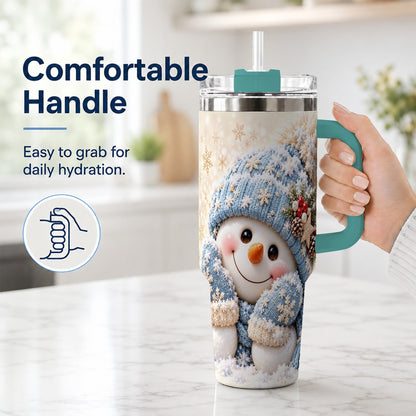#pl[40oz|Green] Cute Snowman 40oz Tumbler with Handle, Winter Travel Cup for Women