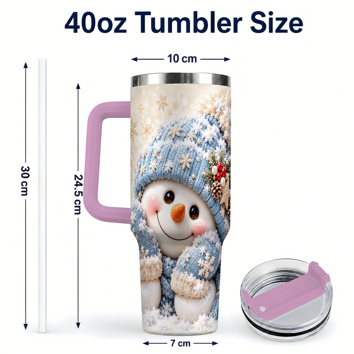 #pl[40oz|Pink] Cute Snowman 40oz Tumbler with Handle, Winter Travel Cup for Women