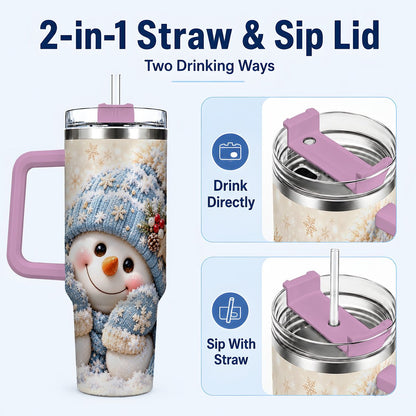 #pl[40oz|Pink] Cute Snowman 40oz Tumbler with Handle, Winter Travel Cup for Women