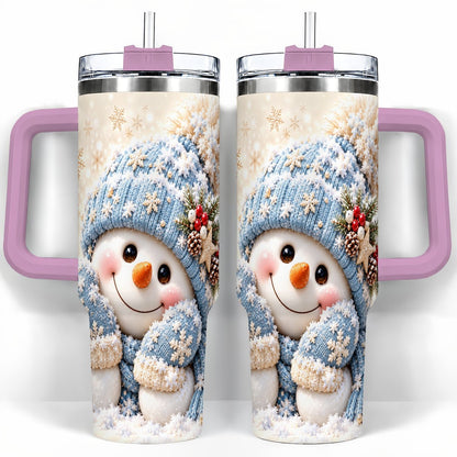 #pl[40oz|Pink] Cute Snowman 40oz Tumbler with Handle, Winter Travel Cup for Women
