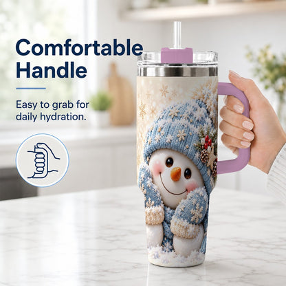 #pl[40oz|Pink] Cute Snowman 40oz Tumbler with Handle, Winter Travel Cup for Women