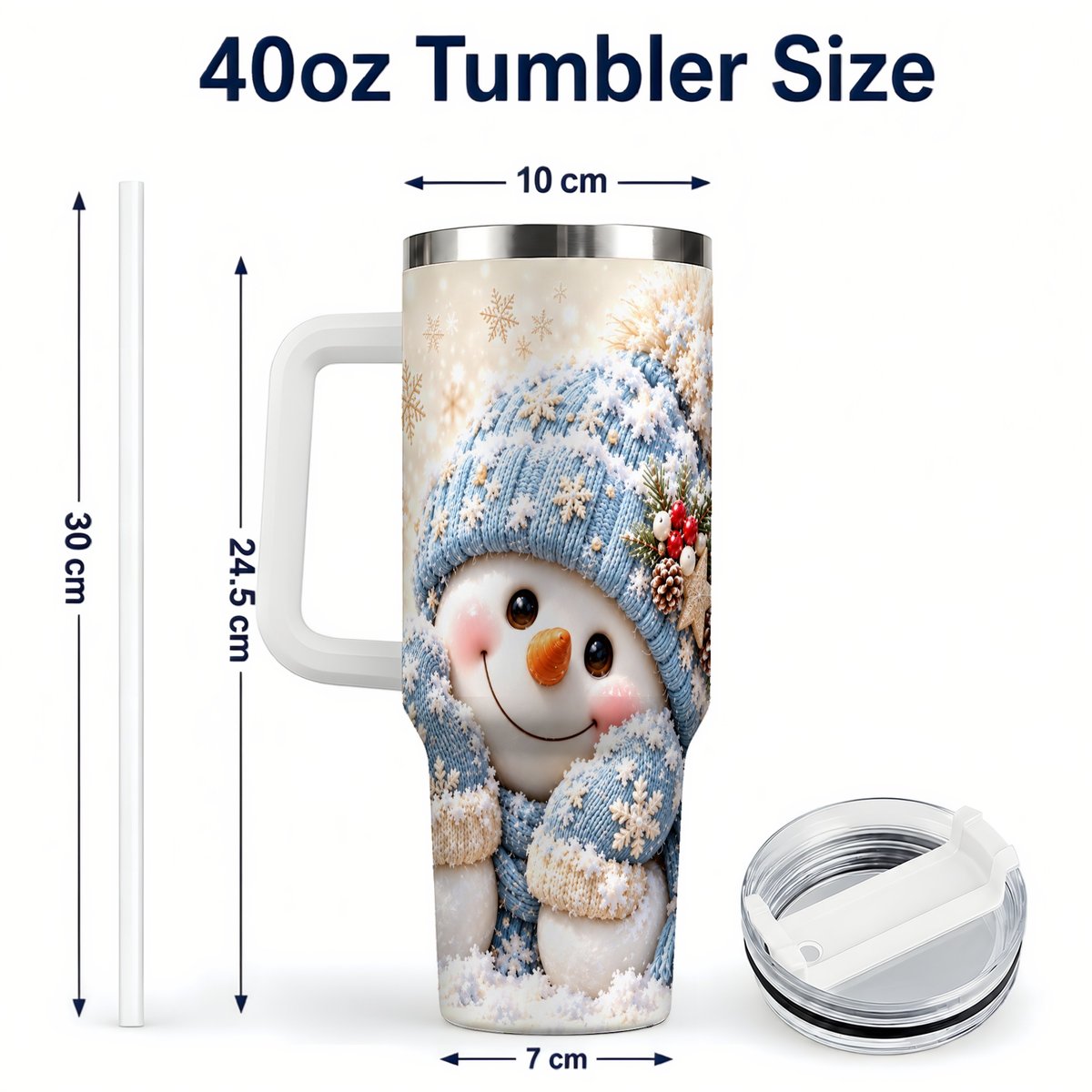 #pl[40oz|White] Cute Snowman 40oz Tumbler with Handle, Winter Travel Cup for Women