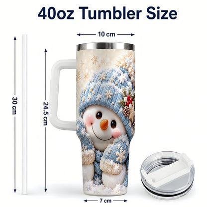 #pl[40oz|White] Cute Snowman 40oz Tumbler with Handle, Winter Travel Cup for Women