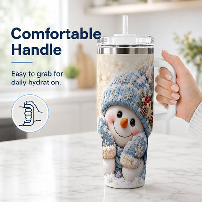 #pl[40oz|White] Cute Snowman 40oz Tumbler with Handle, Winter Travel Cup for Women