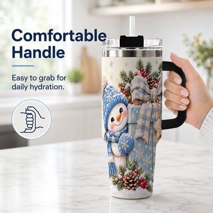 #pl[40oz|Black] Christmas Snowman 40oz Tumbler with Handle, Holiday Cup for Women