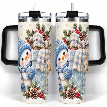 #pl[40oz|Black] Christmas Snowman 40oz Tumbler with Handle, Holiday Cup for Women