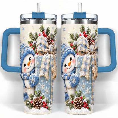 #pl[40oz|Blue] Christmas Snowman 40oz Tumbler with Handle, Holiday Cup for Women
