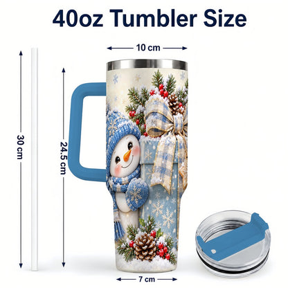 #pl[40oz|Blue] Christmas Snowman 40oz Tumbler with Handle, Holiday Cup for Women