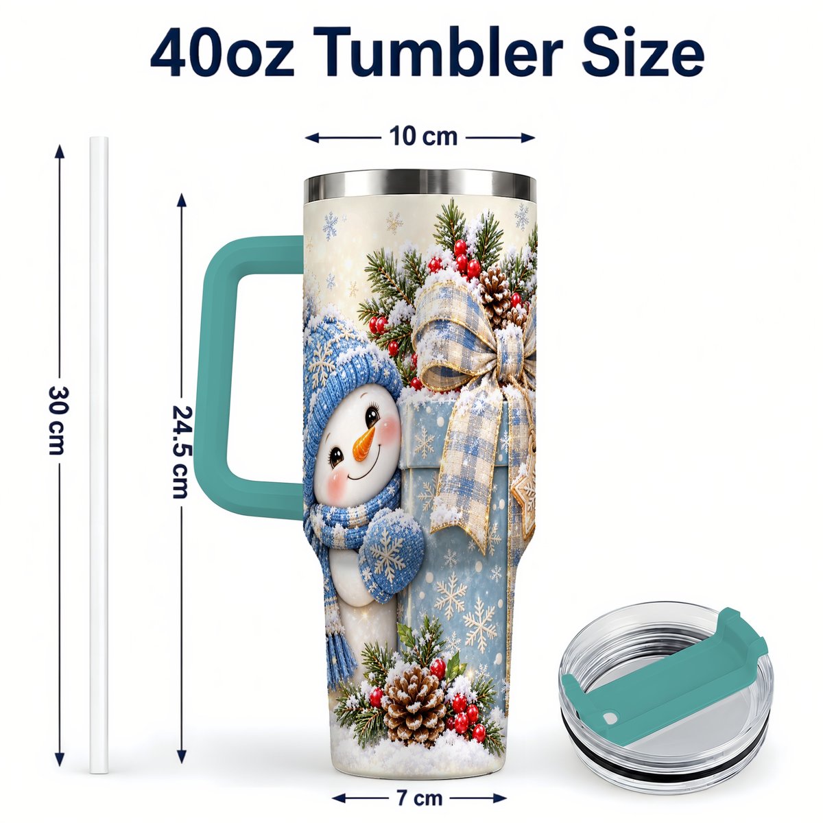 #pl[40oz|Green] Christmas Snowman 40oz Tumbler with Handle, Holiday Cup for Women