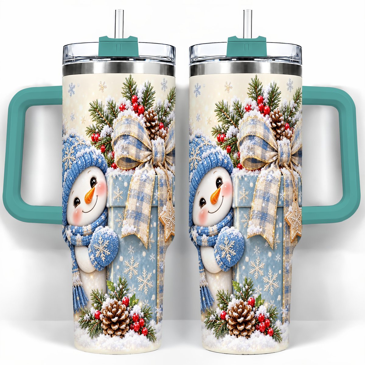 #pl[40oz|Green] Christmas Snowman 40oz Tumbler with Handle, Holiday Cup for Women