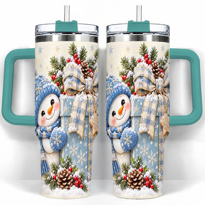 #pl[40oz|Green] Christmas Snowman 40oz Tumbler with Handle, Holiday Cup for Women