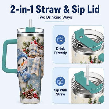 #pl[40oz|Green] Christmas Snowman 40oz Tumbler with Handle, Holiday Cup for Women