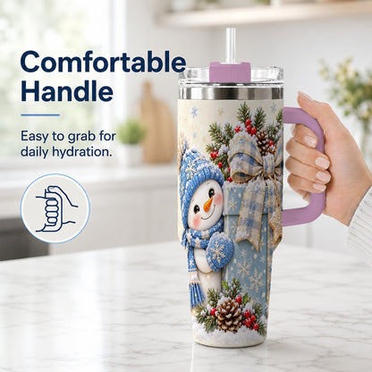 #pl[40oz|Pink] Christmas Snowman 40oz Tumbler with Handle, Holiday Cup for Women