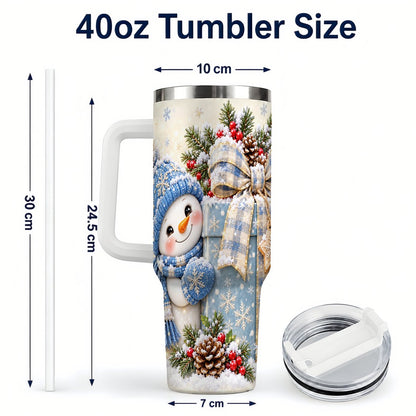 #pl[40oz|White] Christmas Snowman 40oz Tumbler with Handle, Holiday Cup for Women