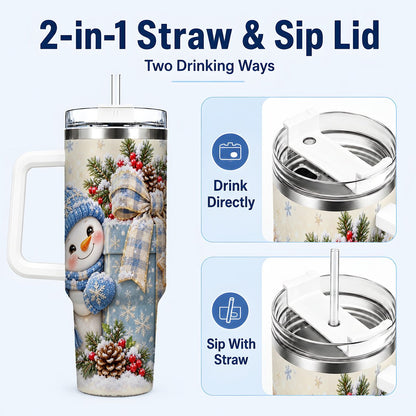 #pl[40oz|White] Christmas Snowman 40oz Tumbler with Handle, Holiday Cup for Women