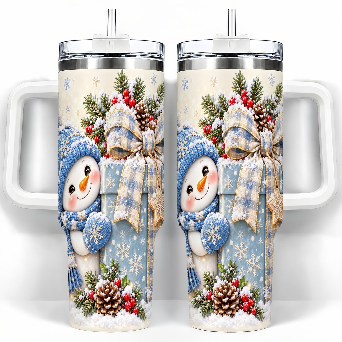 Christmas Snowman 40oz Tumbler with Handle, Holiday Cup for Women