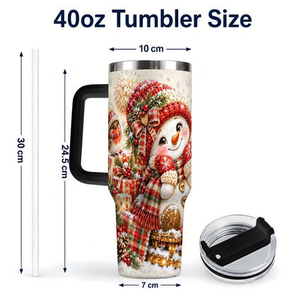 #pl[40oz|Black] Snowman on Sled 40oz Tumbler with Handle, Christmas Cup for Women