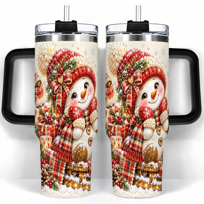 #pl[40oz|Black] Snowman on Sled 40oz Tumbler with Handle, Christmas Cup for Women