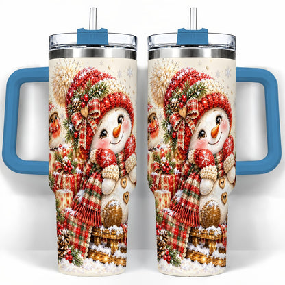 #pl[40oz|Blue] Snowman on Sled 40oz Tumbler with Handle, Christmas Cup for Women