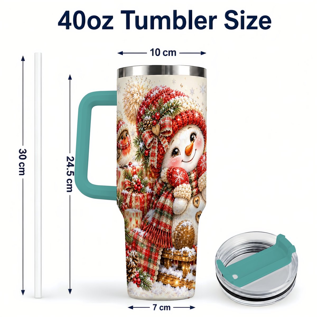 #pl[40oz|Green] Snowman on Sled 40oz Tumbler with Handle, Christmas Cup for Women