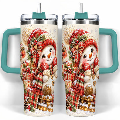 #pl[40oz|Green] Snowman on Sled 40oz Tumbler with Handle, Christmas Cup for Women